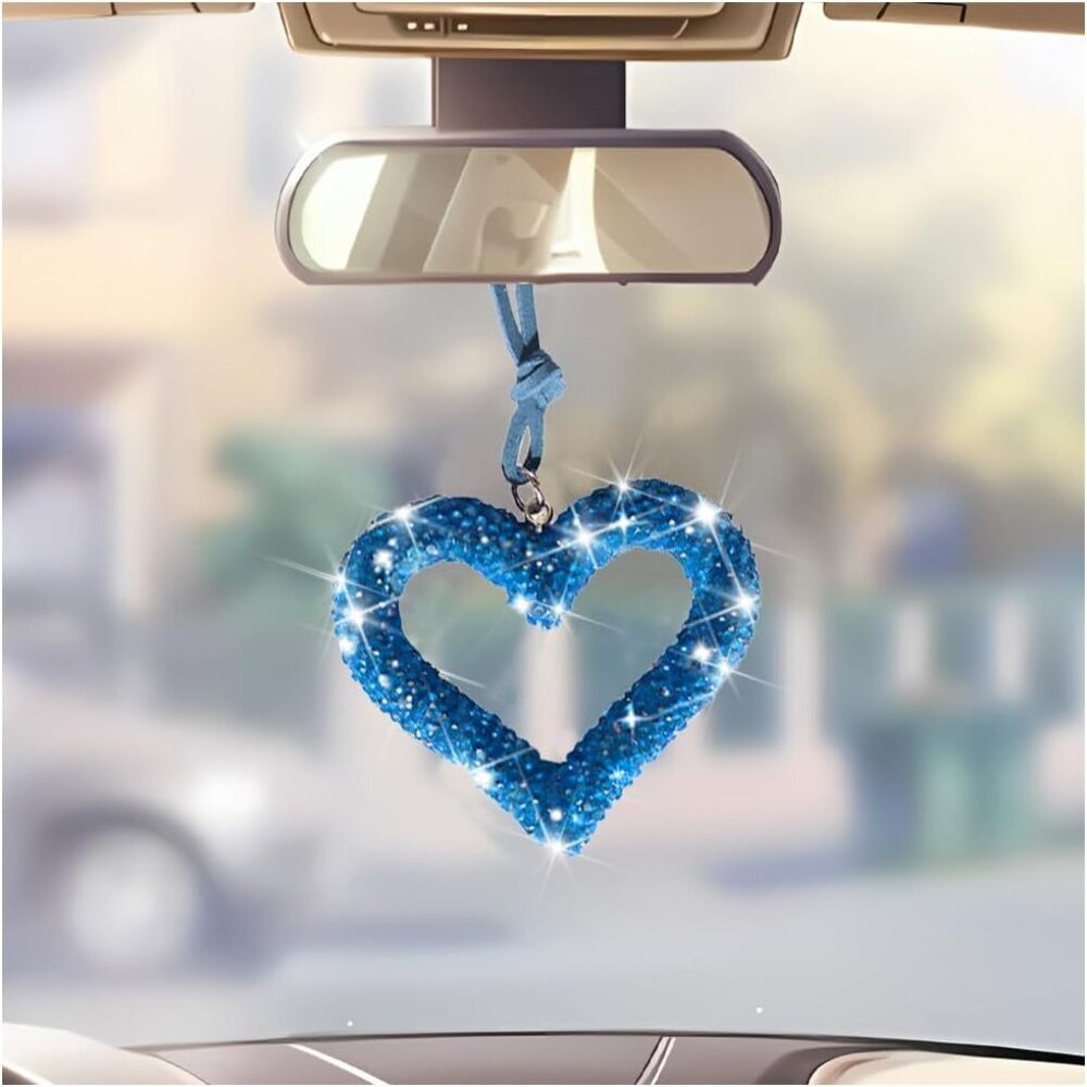 Bling Heart Car Hanging Accessories, Crystal Rhinestone Vehicle Rear View Mirror